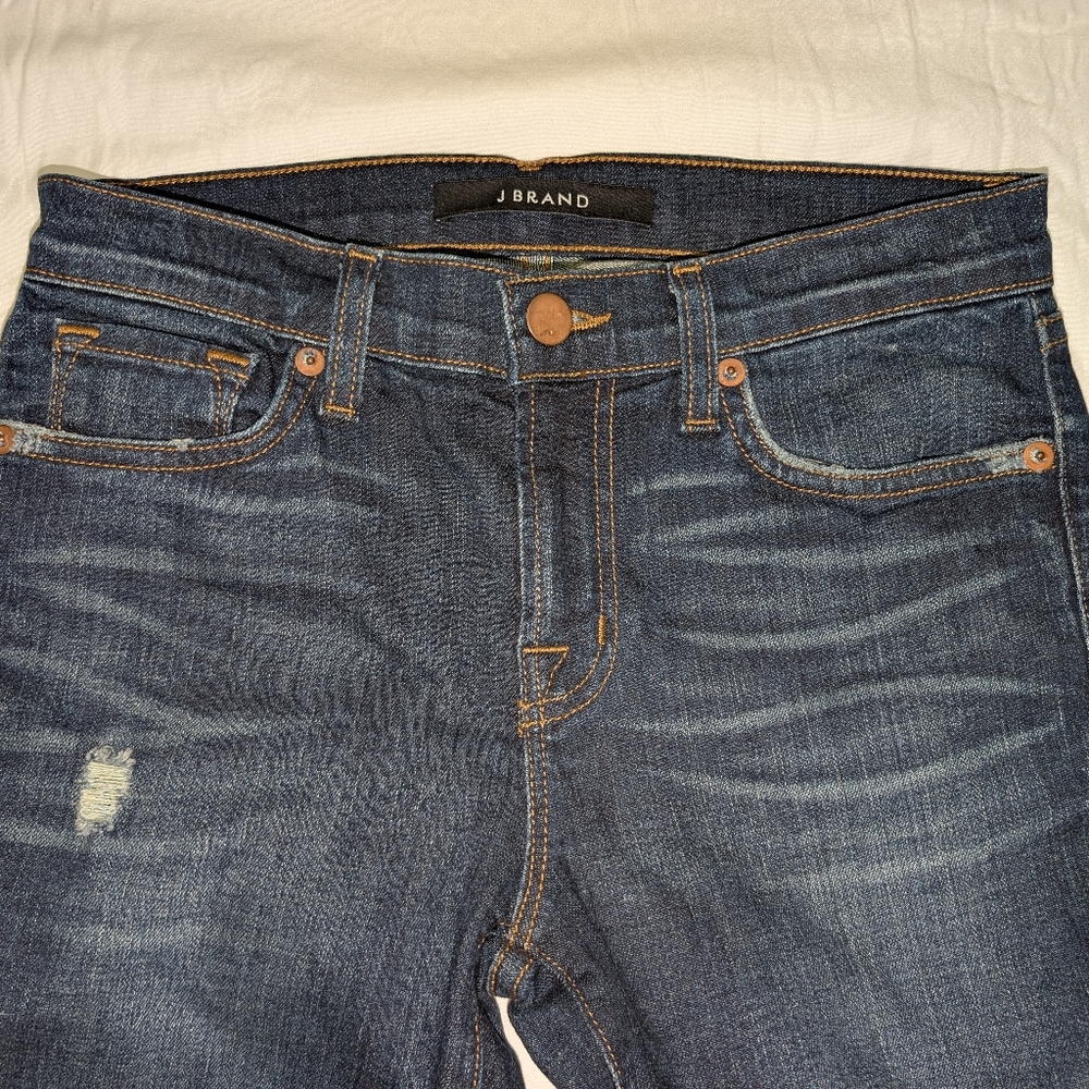 Womens JBRAND Blue Denim Skinny-Straight Jeans, distressed, Size 27